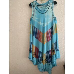 Boutique Beachy Festival Boho Sleeveless Embroidered Flared Shift One Size